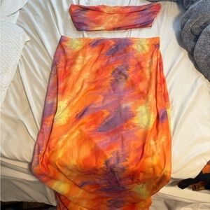 SHEIN Curve Orange and Purple maxi skirt set